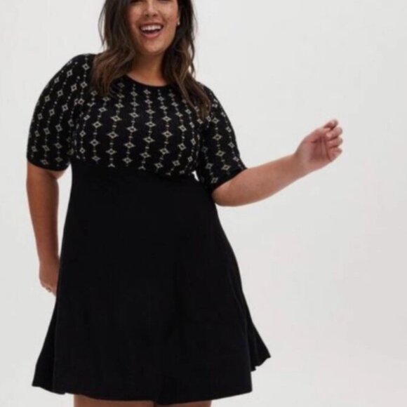 Torrid Black & Gold Intarsia Sweater Skater Dress Plus Size 6X - Picture 1 of 9
